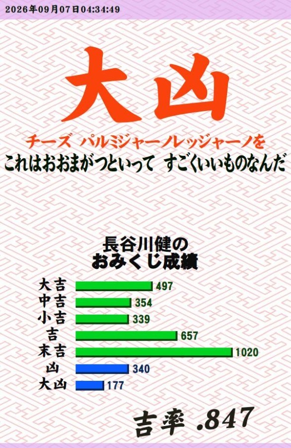 今日のおみくじ！<br />
<a style="text-decoration: none;" href="https://p.eagate.573.jp/gate/e/toomikuji.html?from=article">https://p.eagate.573.jp/gate/e/toomikuji.html?from=article</a>