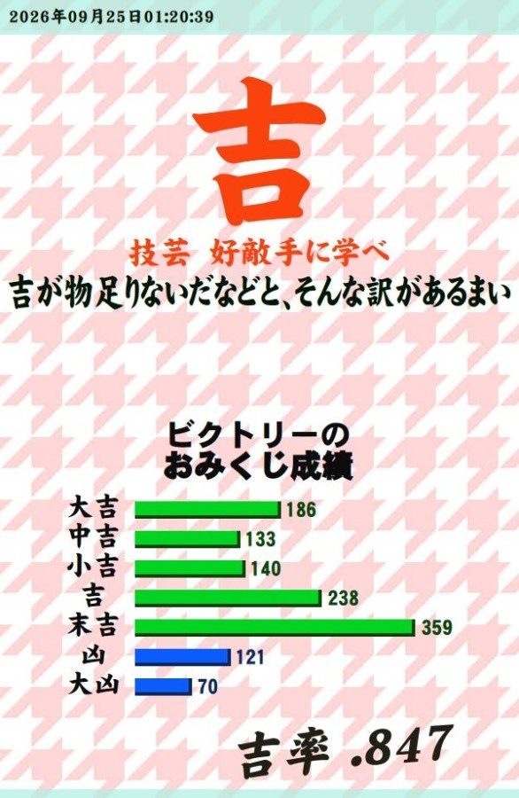 今日のおみくじ！<br />
<a style="text-decoration: none;" href="https://p.eagate.573.jp/gate/e/toomikuji.html?from=article">https://p.eagate.573.jp/gate/e/toomikuji.html?from=article</a>